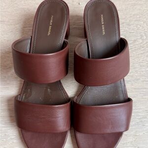 Mansur Gavriel Brown Leather Women's Block Heel Sandals